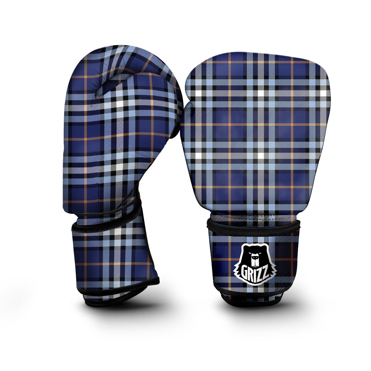 Blue Navy Plaid Tartan Boxing Gloves-grizzshop