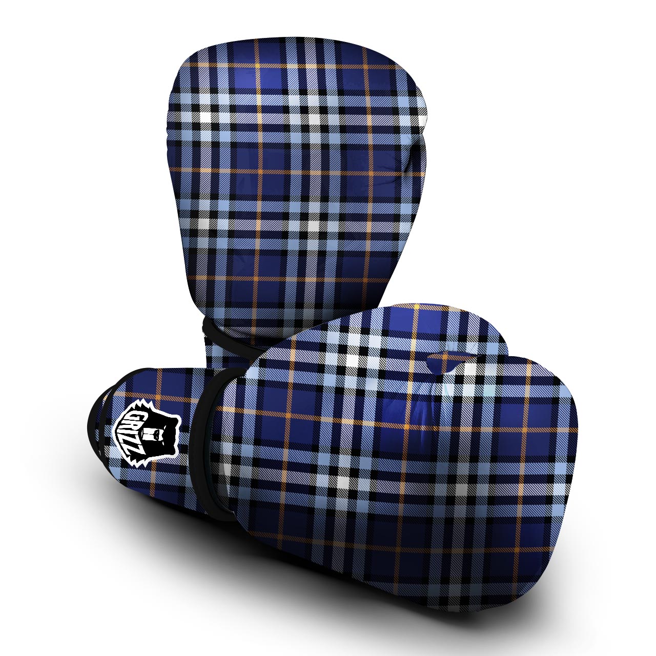 Blue Navy Plaid Tartan Boxing Gloves-grizzshop