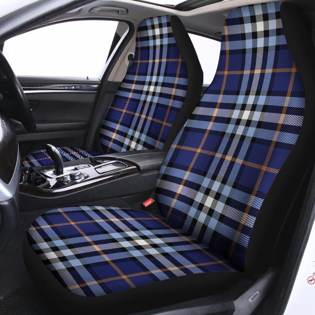 Blue Navy Plaid Tartan Car Seat Covers-grizzshop