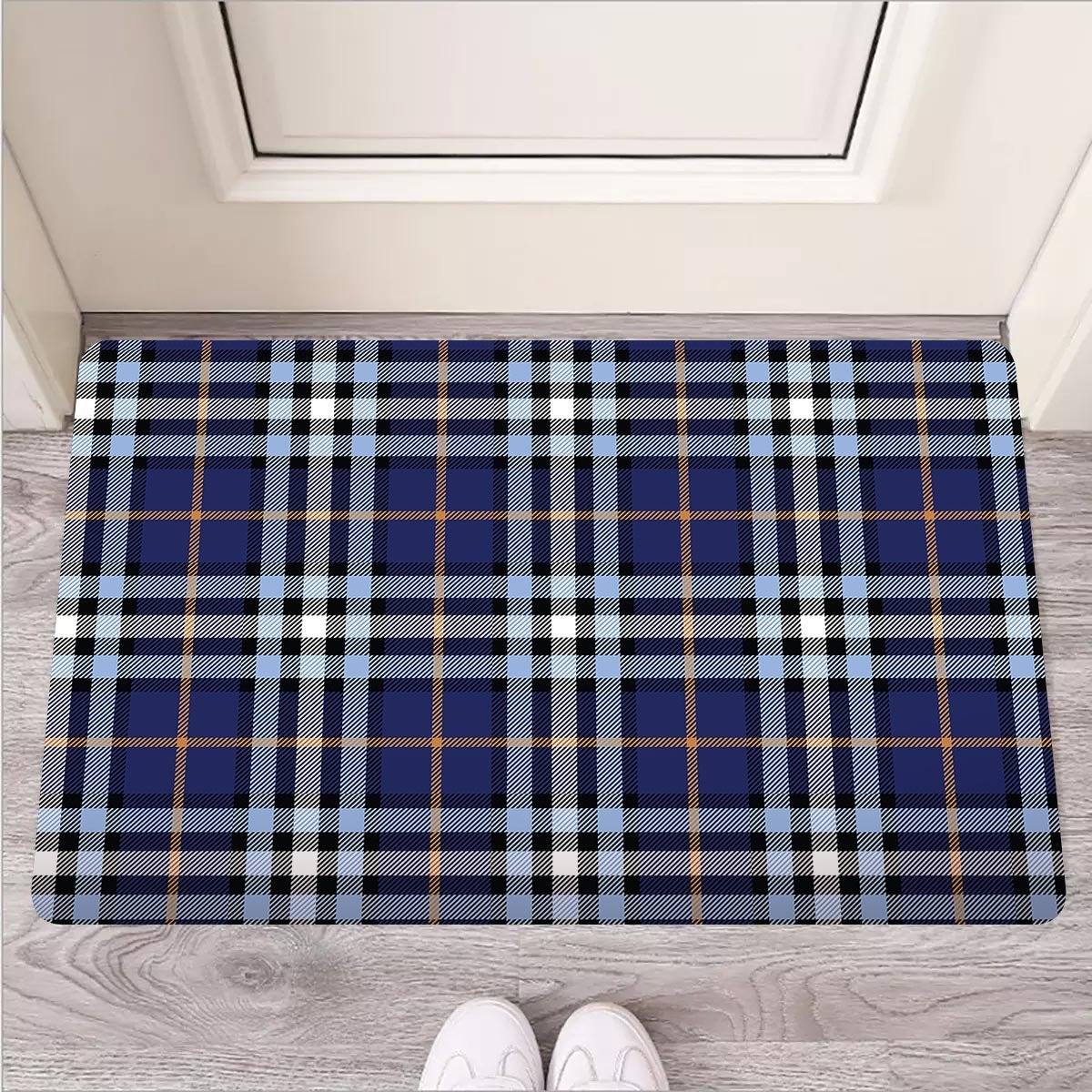 Blue Navy Plaid Tartan Door Mat-grizzshop
