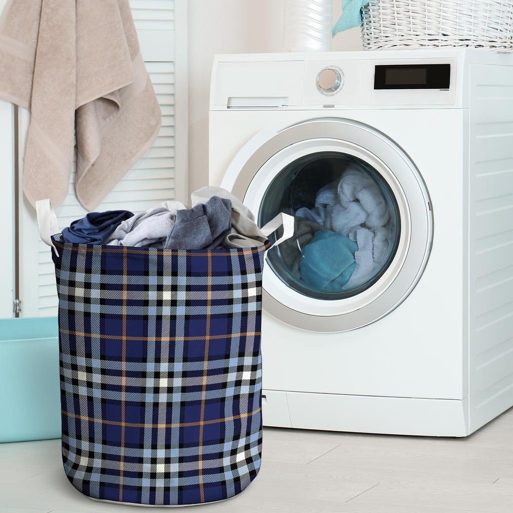 Blue Navy Plaid Tartan Laundry Basket-grizzshop