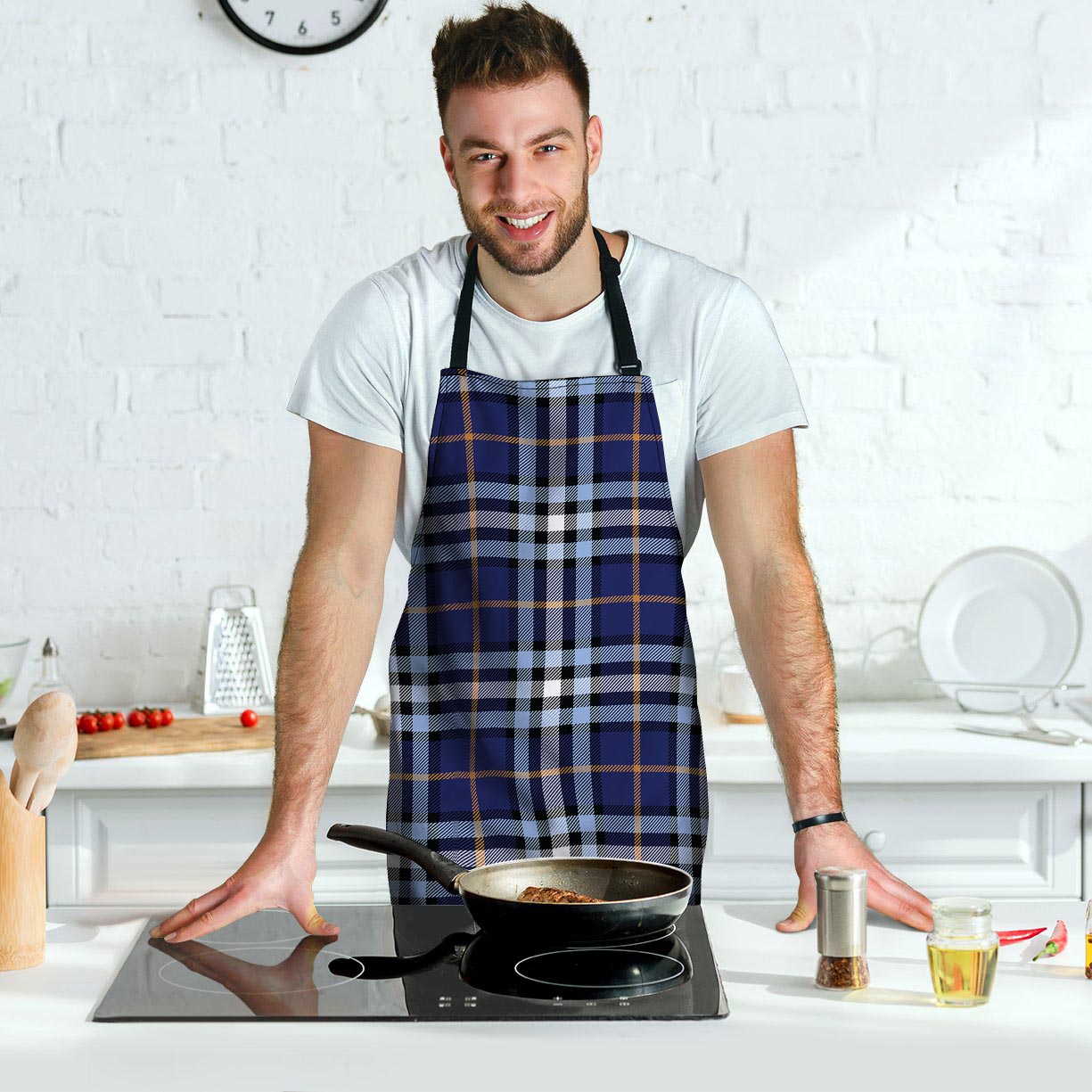 Blue Navy Plaid Tartan Men's Apron-grizzshop