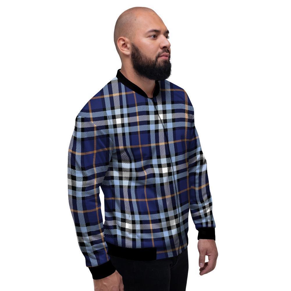 Blue Navy Plaid Tartan Men's Bomber Jacket-grizzshop