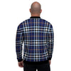 Blue Navy Plaid Tartan Men's Bomber Jacket-grizzshop