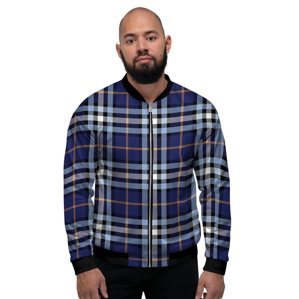 Blue Navy Plaid Tartan Men's Bomber Jacket-grizzshop