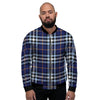 Blue Navy Plaid Tartan Men's Bomber Jacket-grizzshop