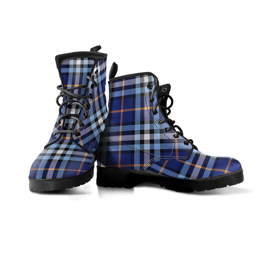 Blue Navy Plaid Tartan Men's Boots-grizzshop