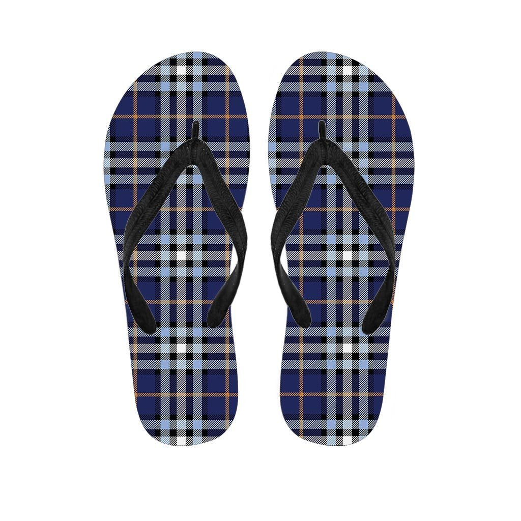 Blue Navy Plaid Tartan Men's Flip Flops-grizzshop