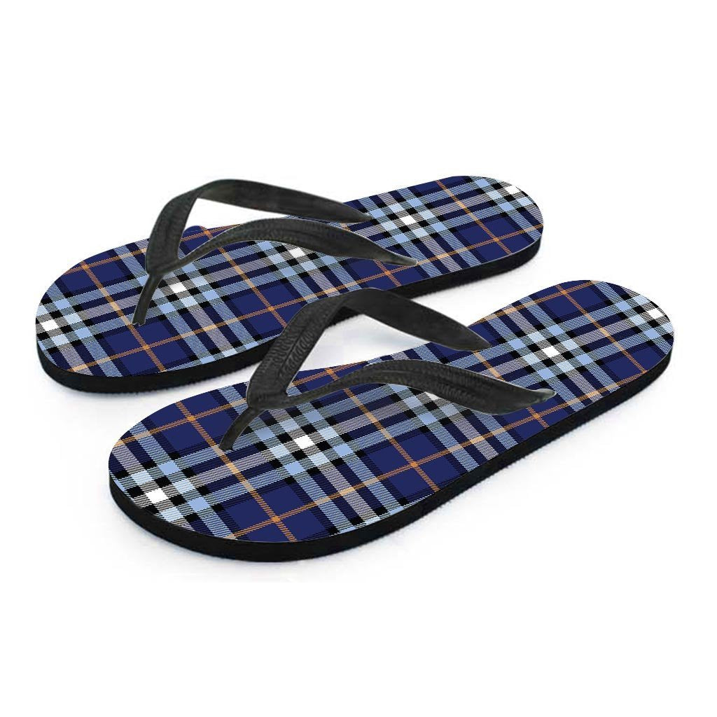 Blue Navy Plaid Tartan Men's Flip Flops-grizzshop