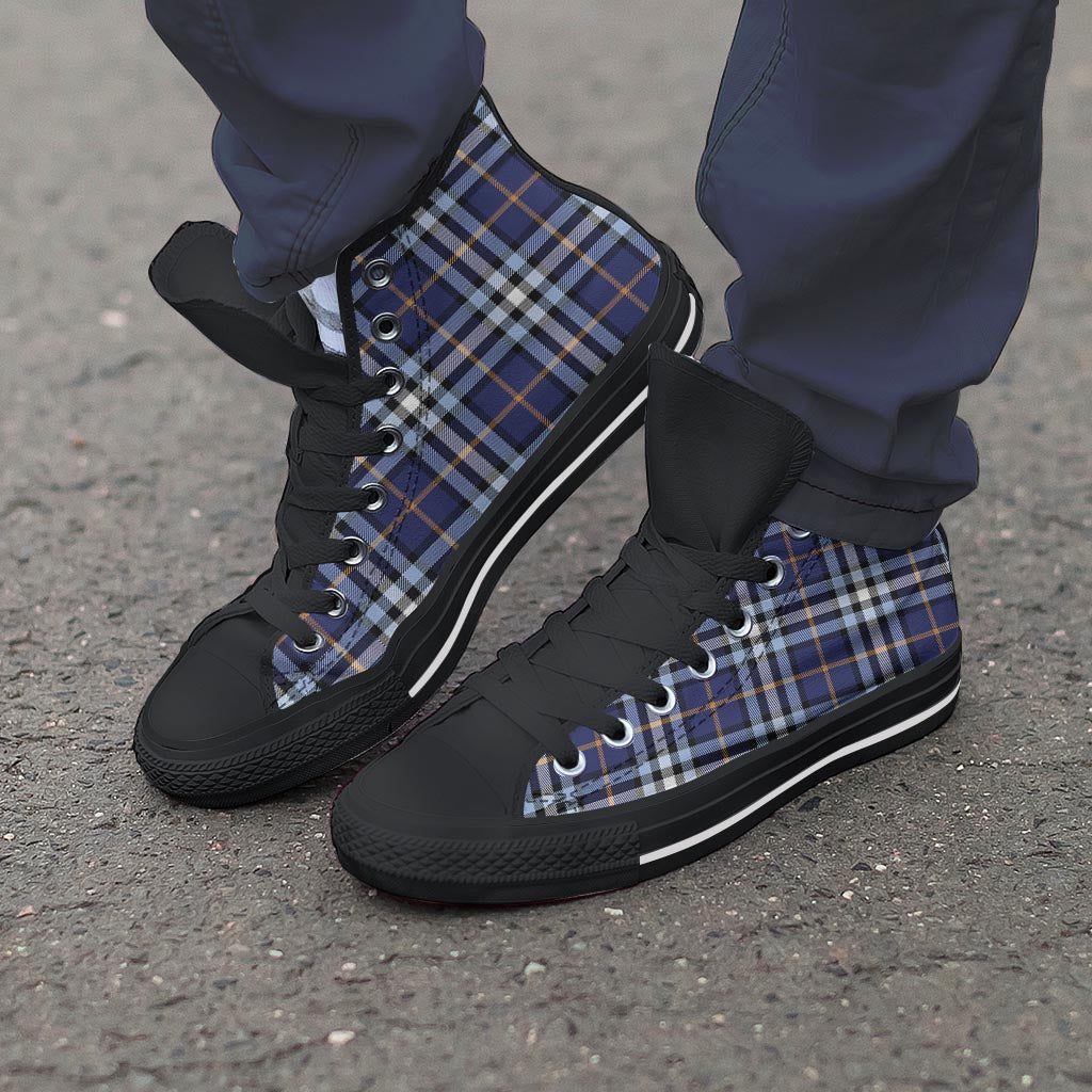 Blue Navy Plaid Tartan Men's High Top Shoes-grizzshop