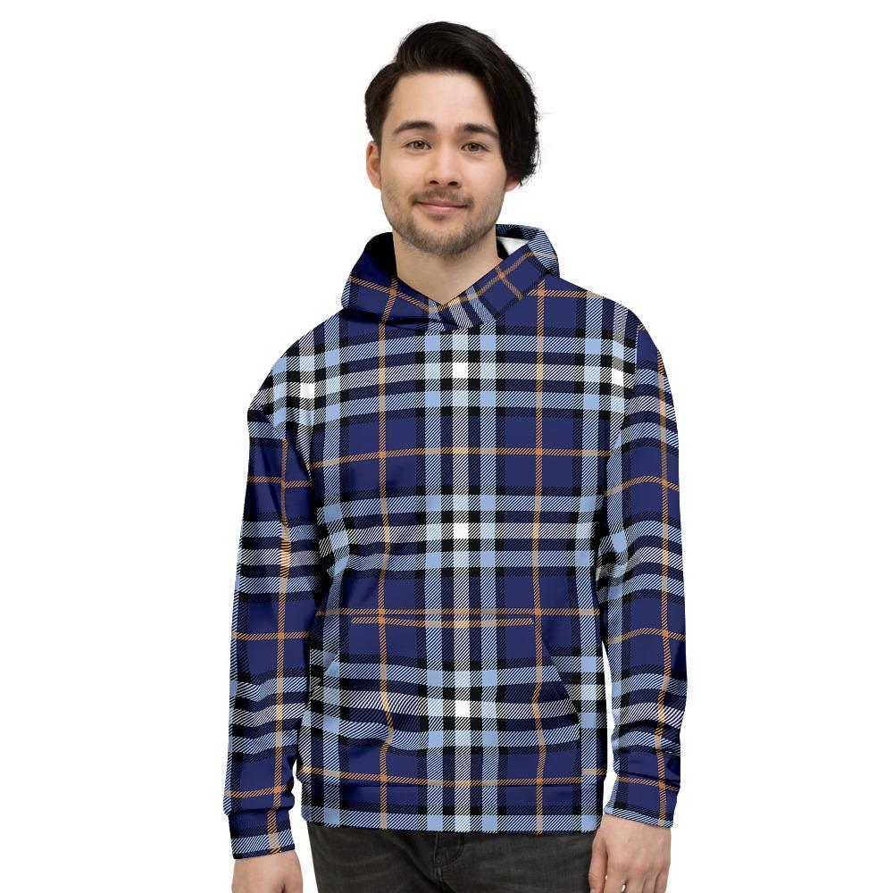 Blue Navy Plaid Tartan Men's Hoodie-grizzshop