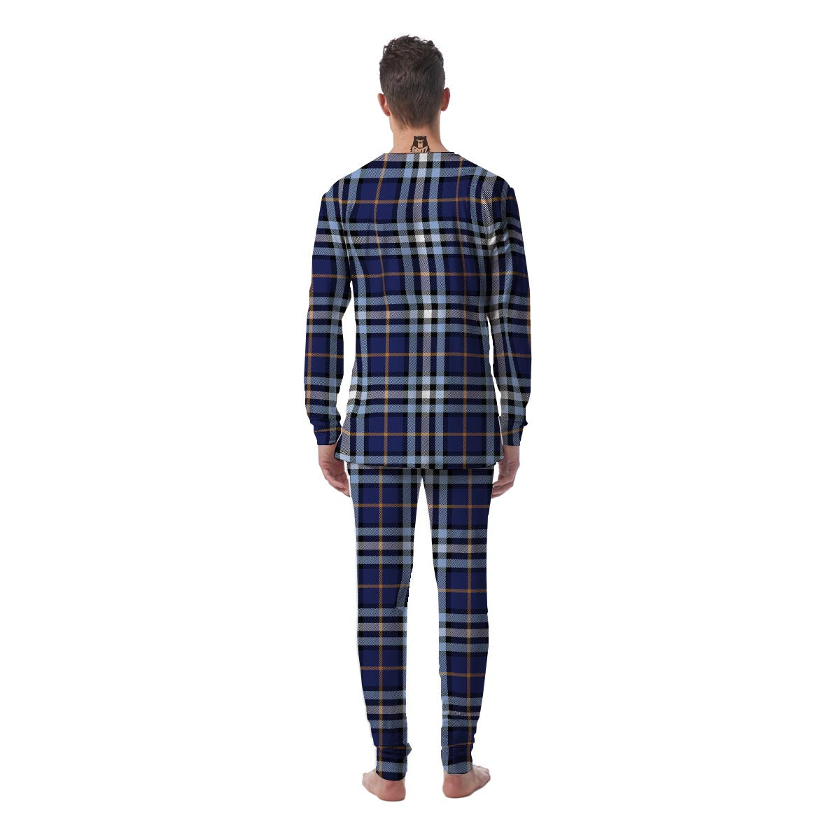 Blue Navy Plaid Tartan Men's Pajamas-grizzshop