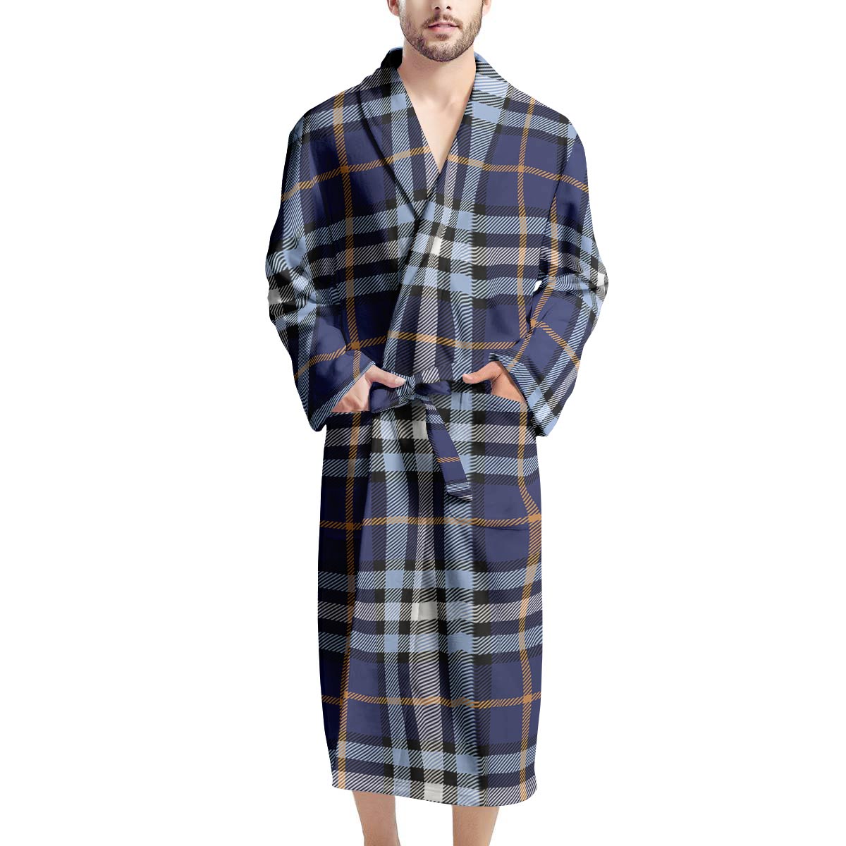 Blue Navy Plaid Tartan Men's Robe-grizzshop