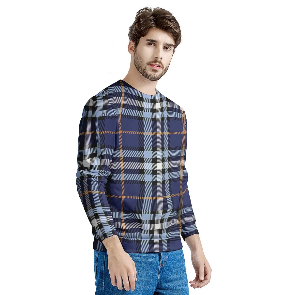 Blue Navy Plaid Tartan Men's Sweatshirt-grizzshop