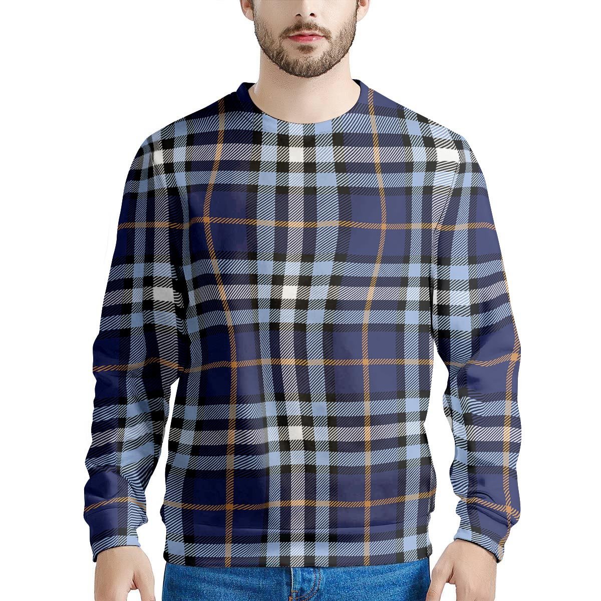 Blue Navy Plaid Tartan Men's Sweatshirt-grizzshop