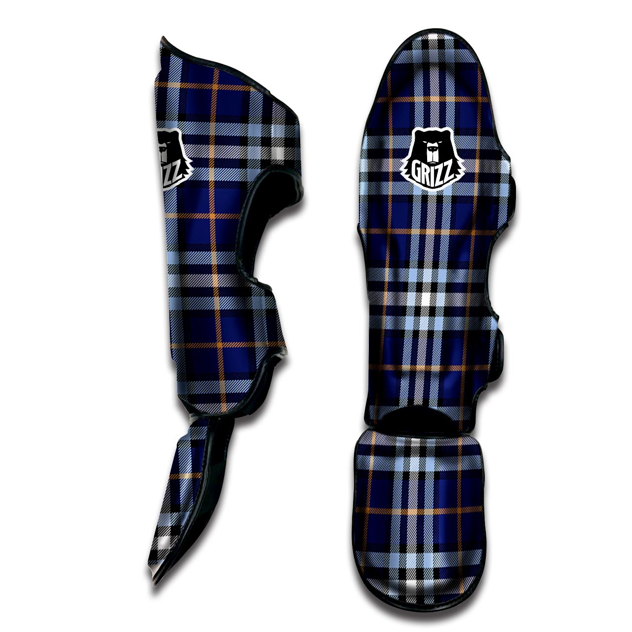 Blue Navy Plaid Tartan Muay Thai Shin Guard-grizzshop