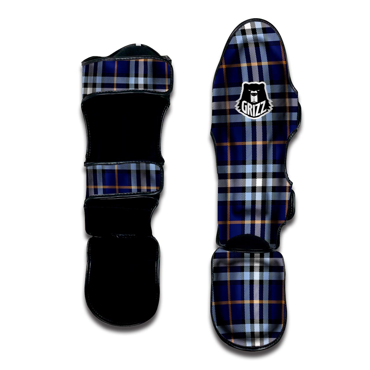 Blue Navy Plaid Tartan Muay Thai Shin Guard-grizzshop