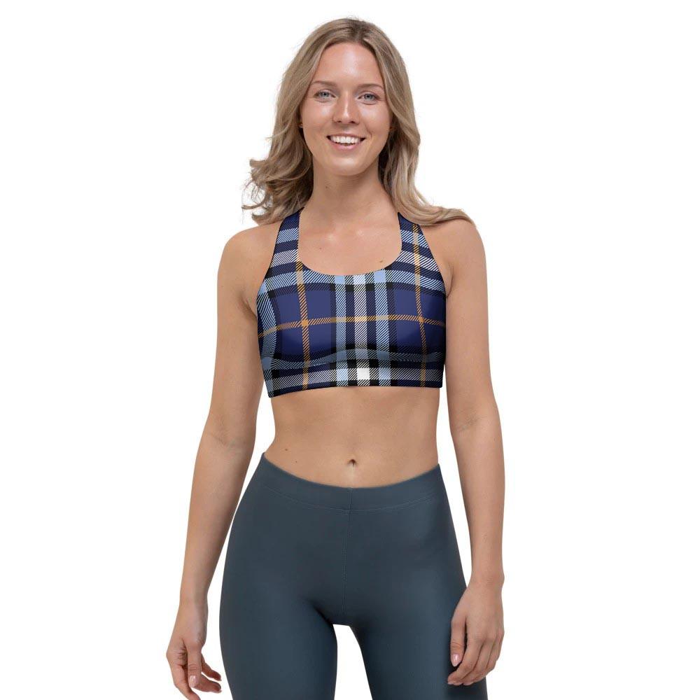 Blue Navy Plaid Tartan Sports Bra-grizzshop