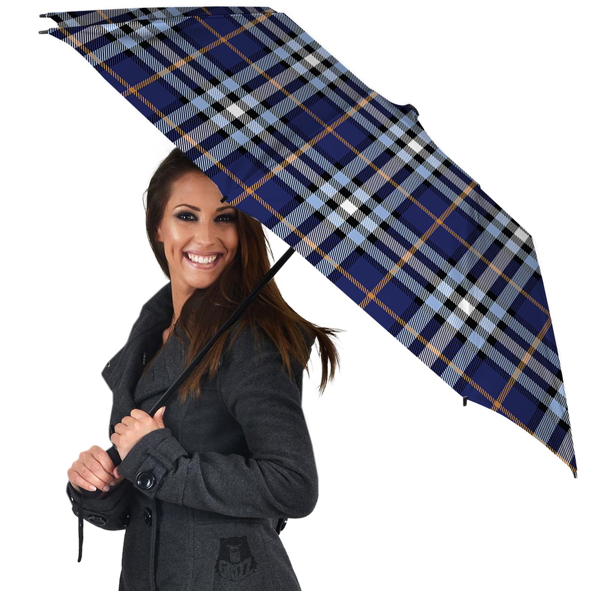 Blue Navy Plaid Tartan Umbrella-grizzshop