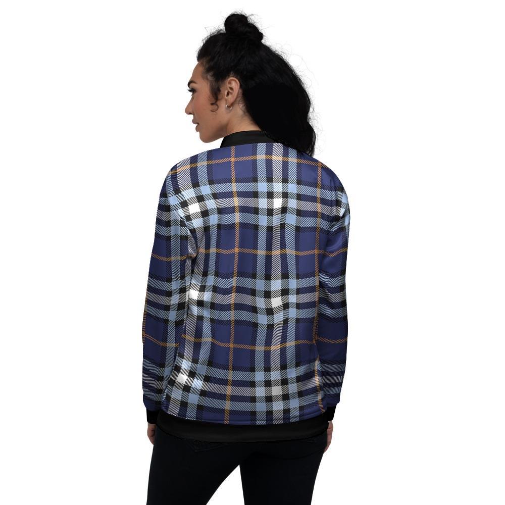 Blue Navy Plaid Tartan Women's Bomber Jacket-grizzshop
