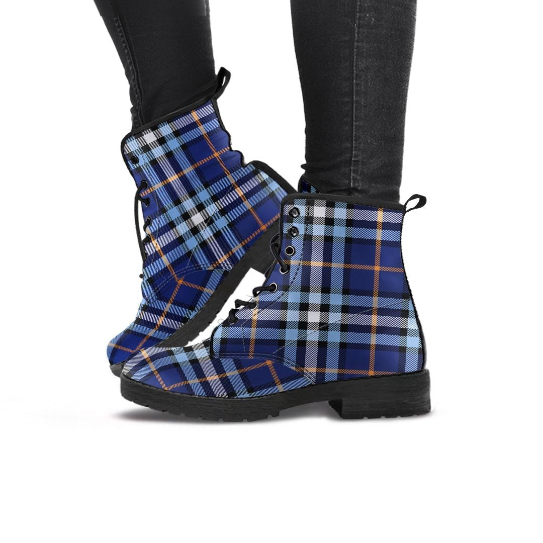 Blue Navy Plaid Tartan Women's Boots-grizzshop