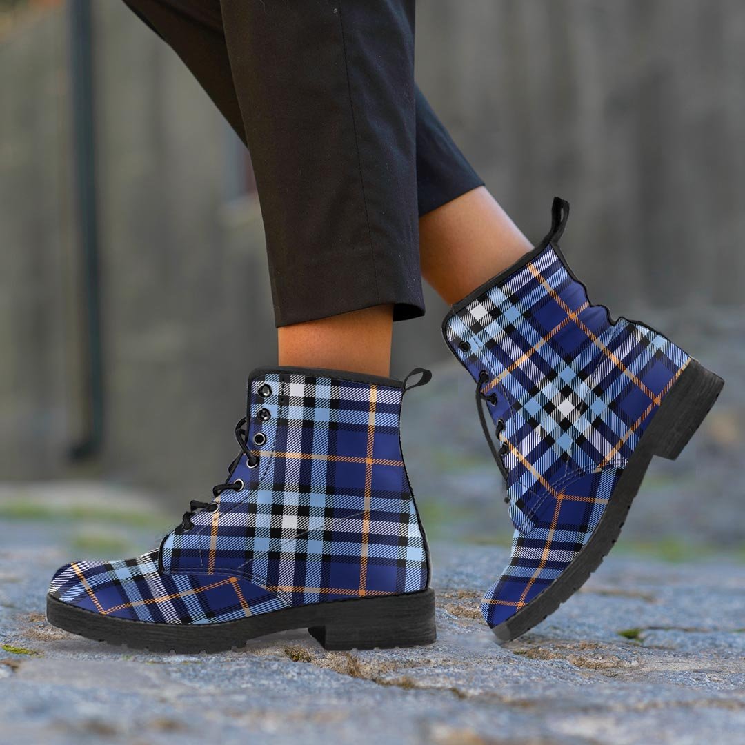 Blue Navy Plaid Tartan Women's Boots-grizzshop