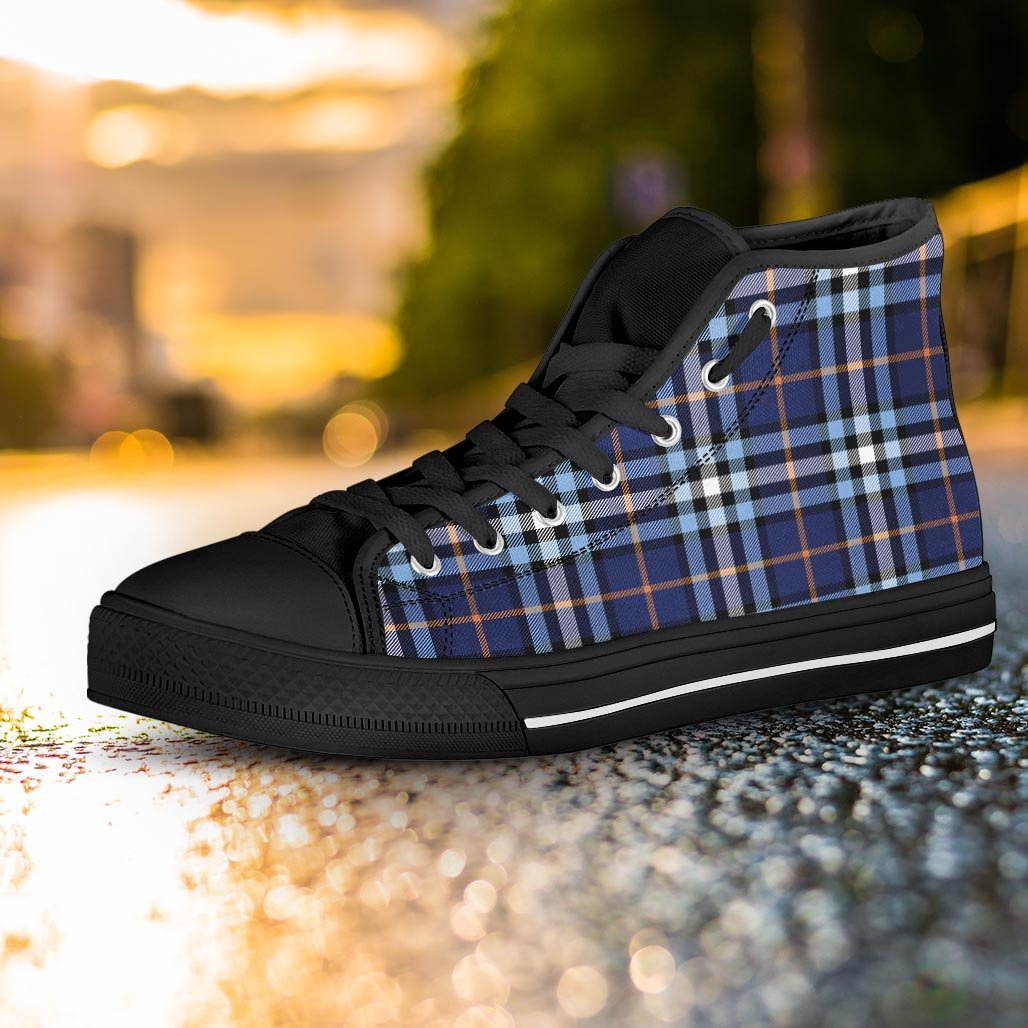 Blue Navy Plaid Tartan Women's High Top Shoes-grizzshop