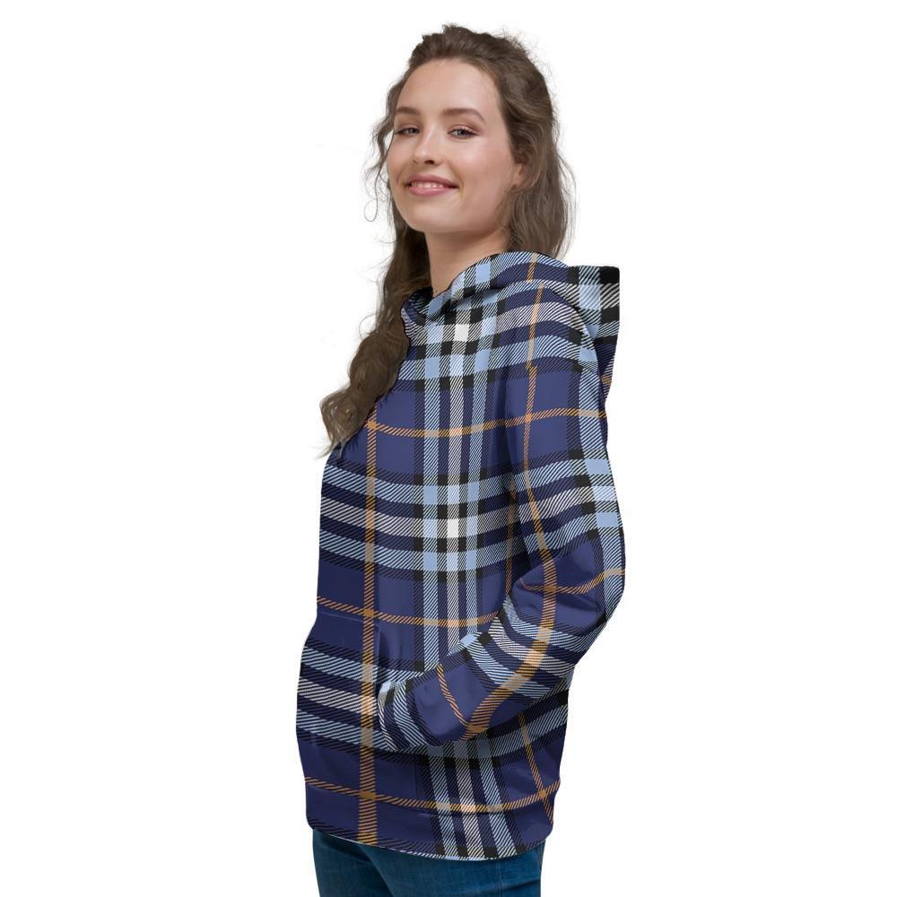 Blue Navy Plaid Tartan Women's Hoodie-grizzshop