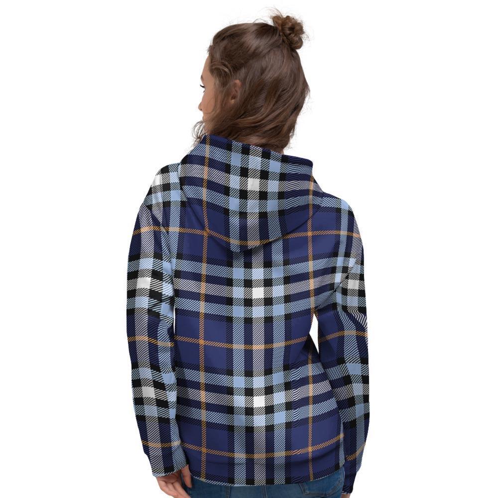 Blue Navy Plaid Tartan Women's Hoodie-grizzshop