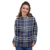 Blue Navy Plaid Tartan Women's Hoodie-grizzshop