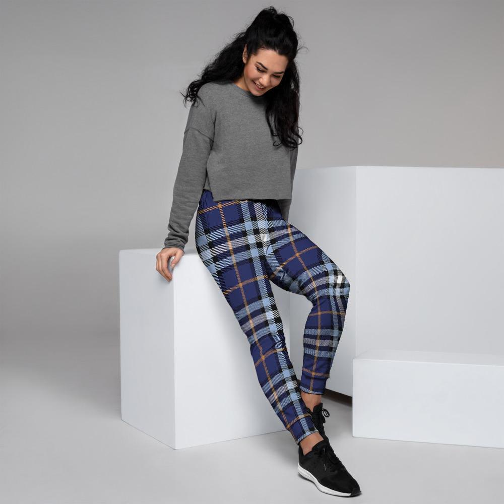 Blue Navy Plaid Tartan Women's Joggers-grizzshop