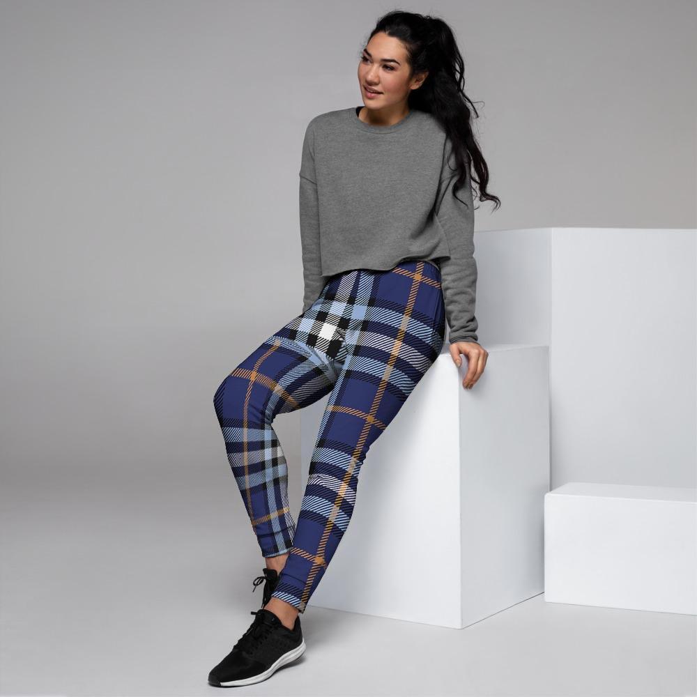 Blue Navy Plaid Tartan Women's Joggers-grizzshop