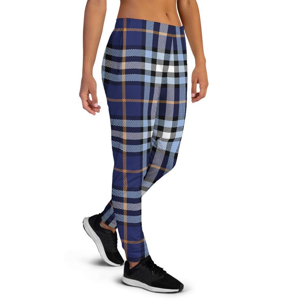 Blue Navy Plaid Tartan Women's Joggers-grizzshop