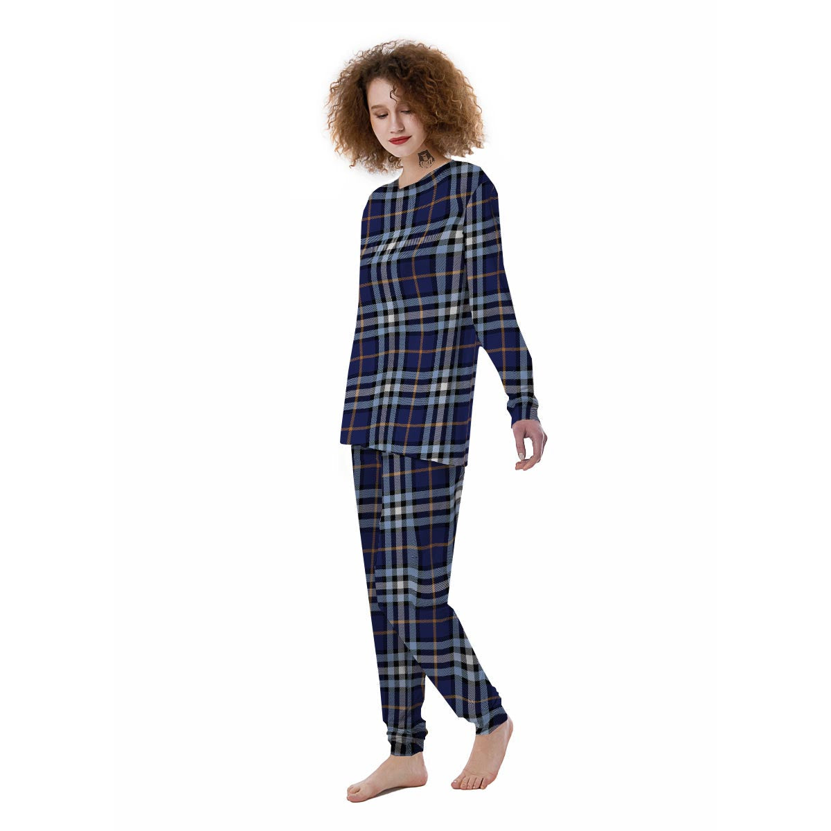 Blue Navy Plaid Tartan Women's Pajamas-grizzshop