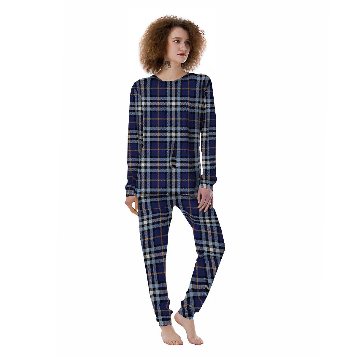 Blue Navy Plaid Tartan Women's Pajamas-grizzshop