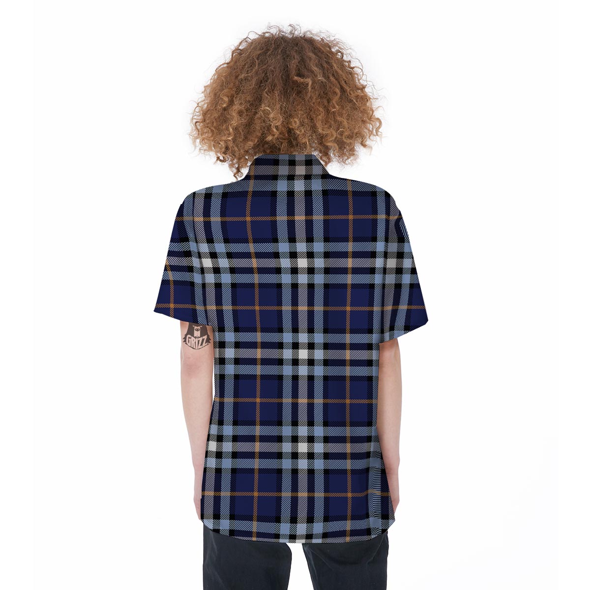 Blue Navy Plaid Tartan Women's Short Sleeve Shirts-grizzshop