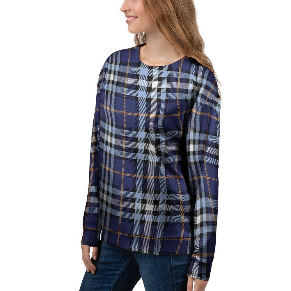 Blue Navy Plaid Tartan Women's Sweatshirt-grizzshop