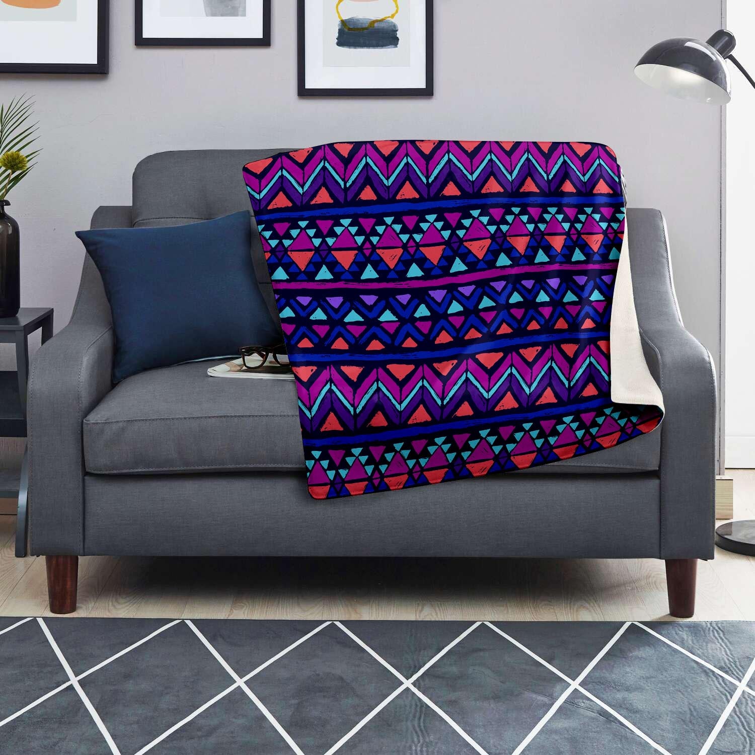 Blue Neon Color Indian Aztec Blanket-grizzshop