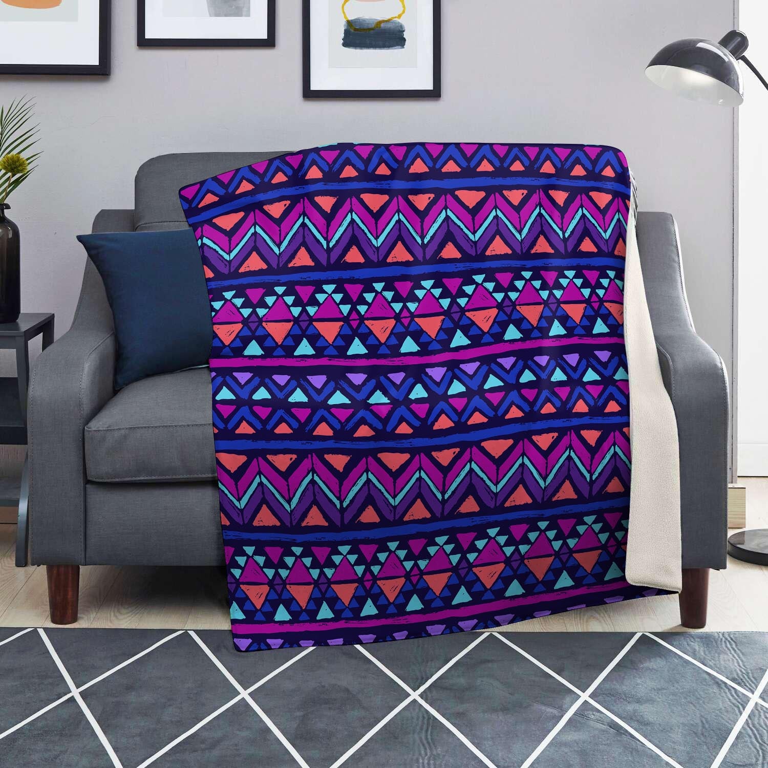 Blue Neon Color Indian Aztec Blanket-grizzshop