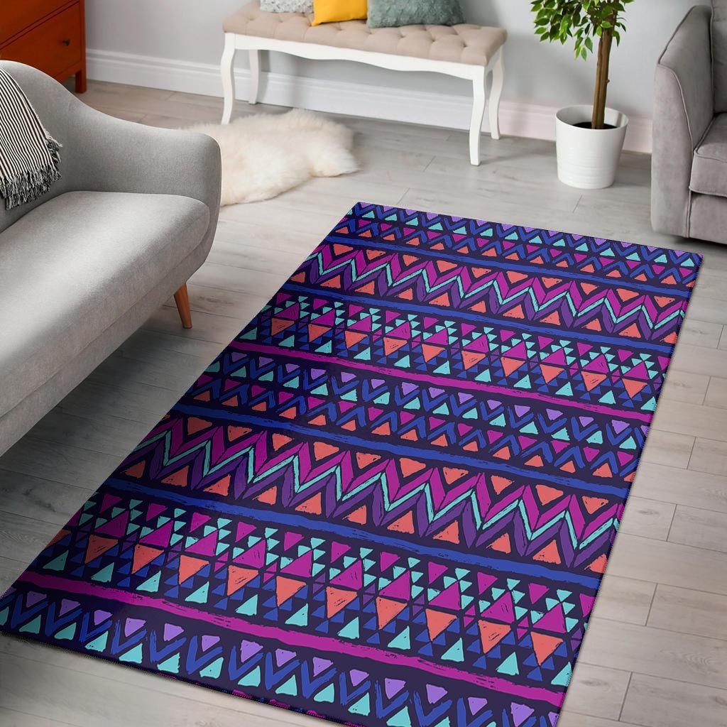 Blue Neon Color Indian Aztec Floor Mat-grizzshop