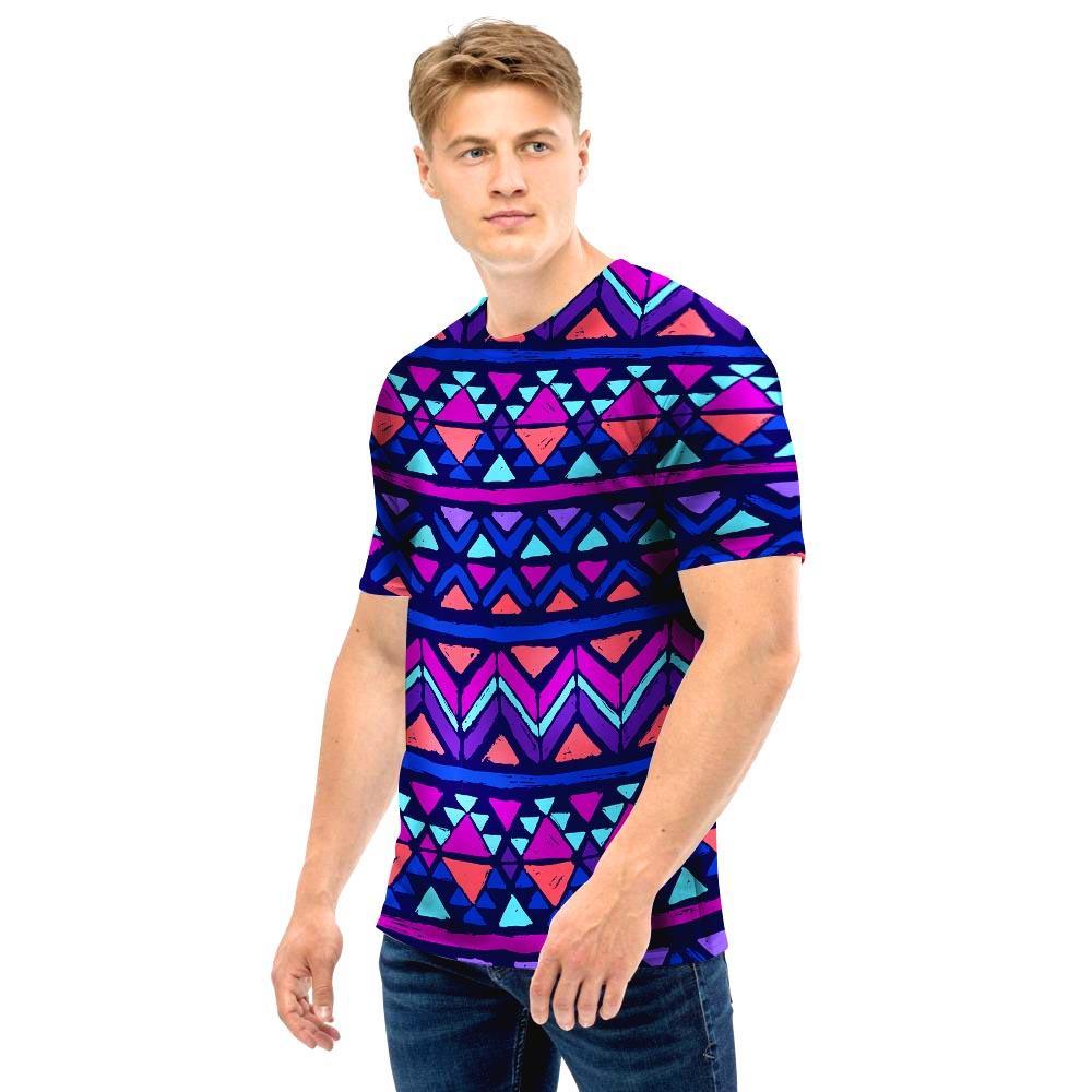 Blue Neon Color Indian Aztec Men T Shirt-grizzshop