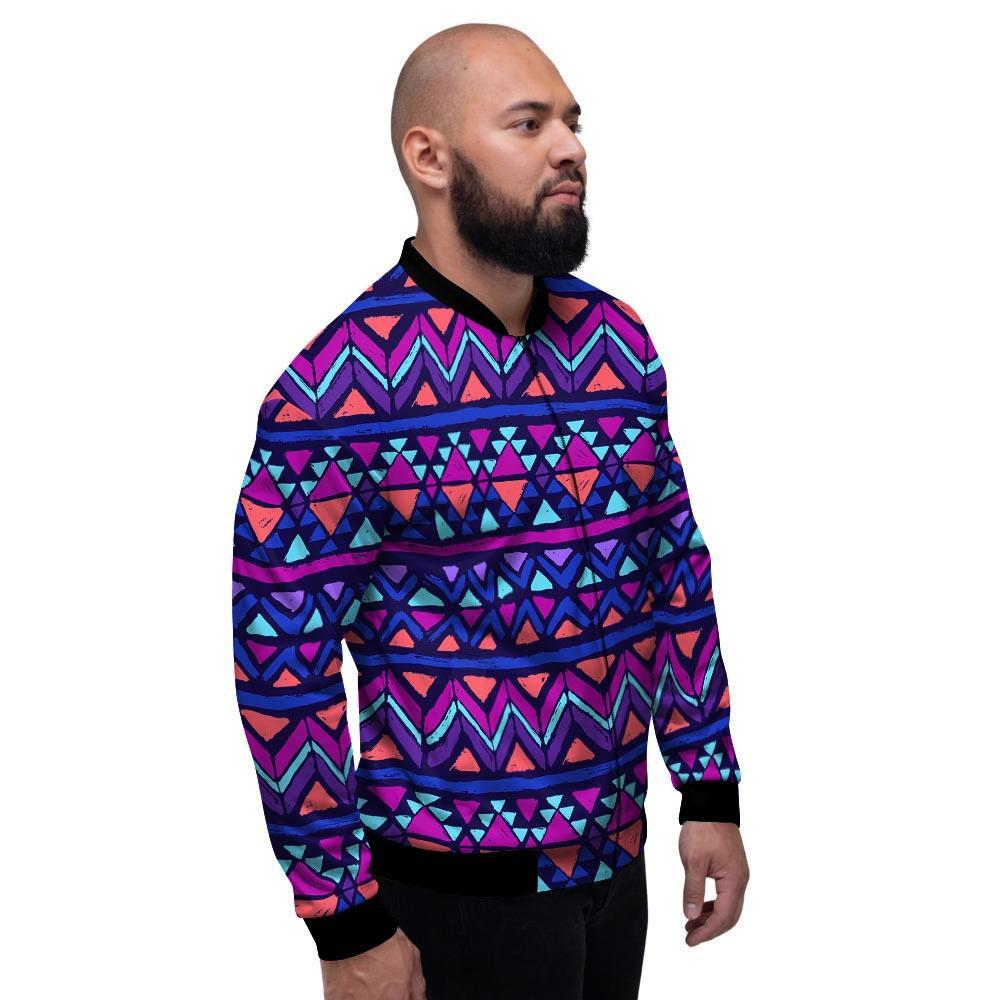 Blue Neon Color Indian Aztec Men's Bomber Jacket-grizzshop