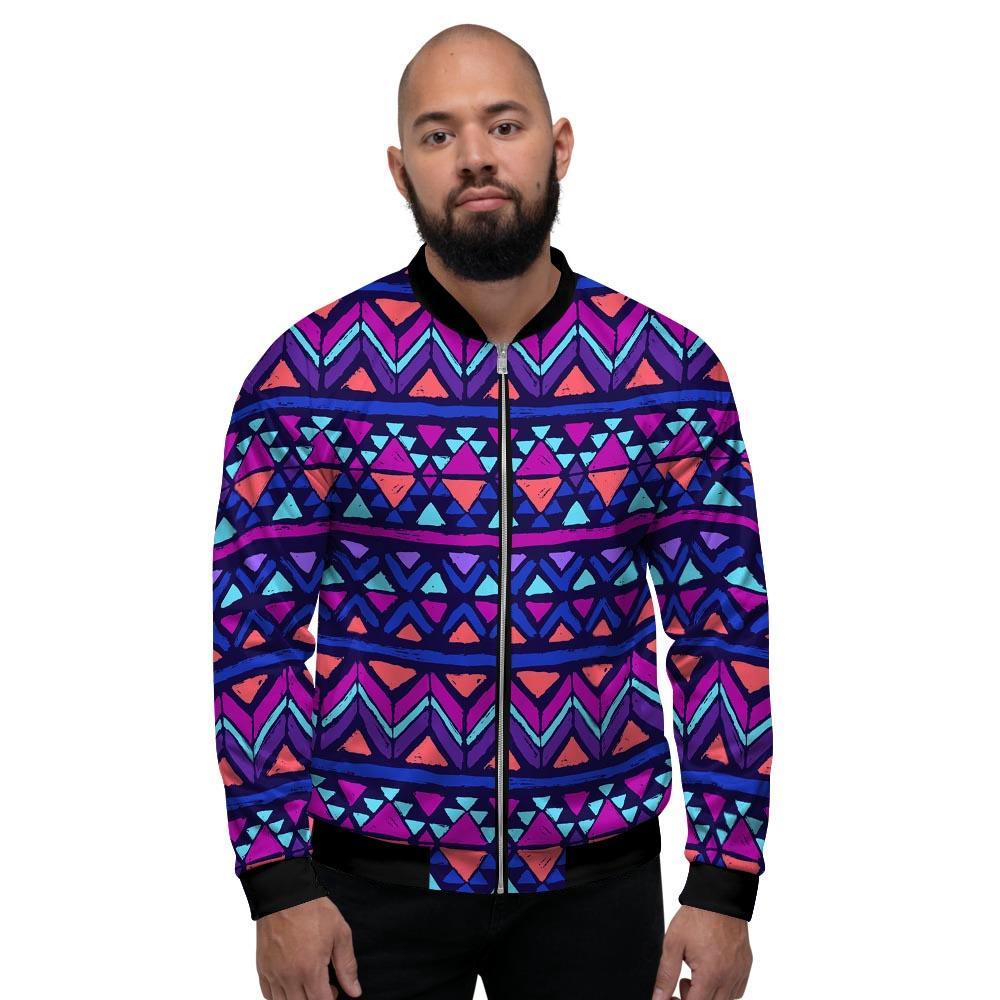 Blue Neon Color Indian Aztec Men's Bomber Jacket-grizzshop