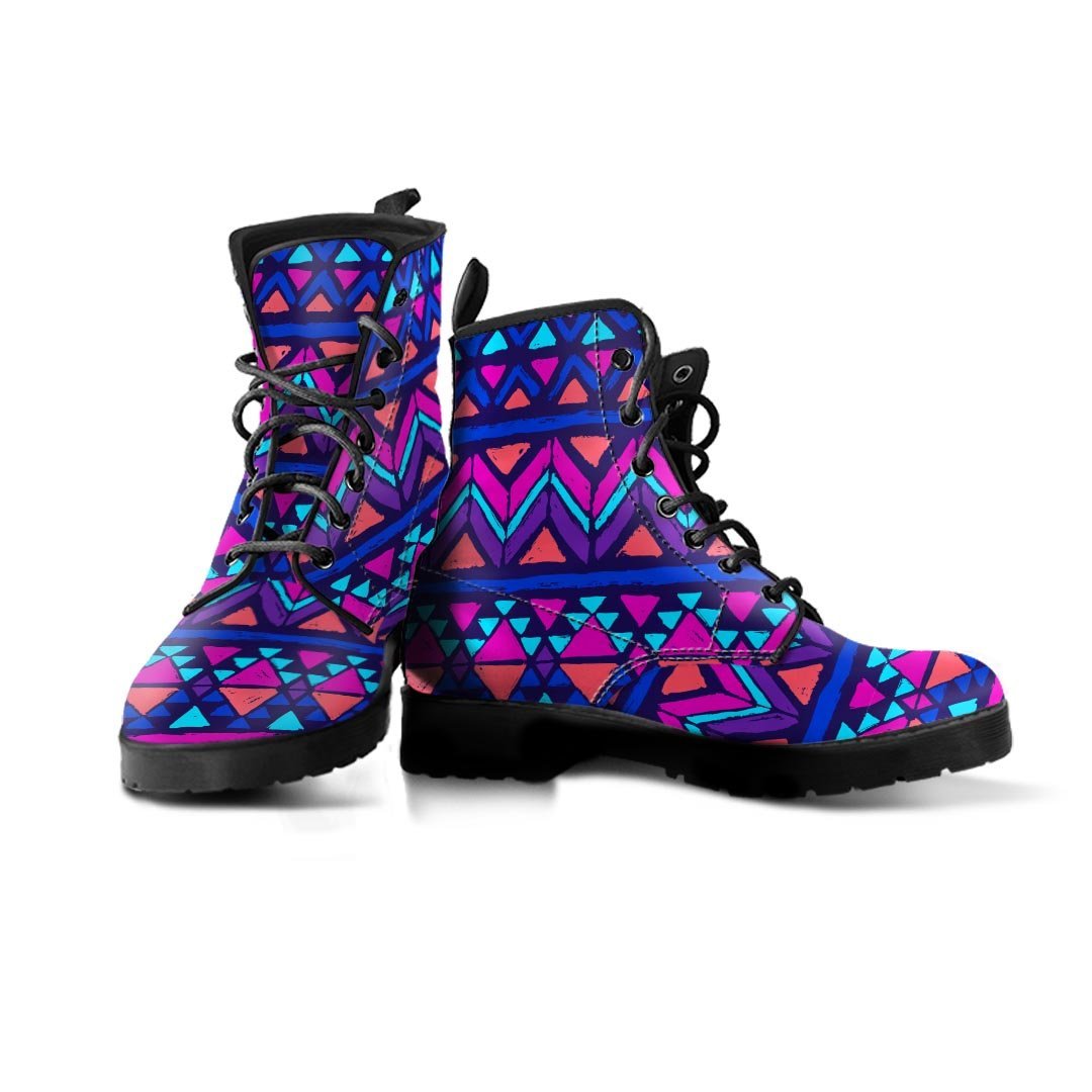 Blue Neon Color Indian Aztec Men's Boots-grizzshop