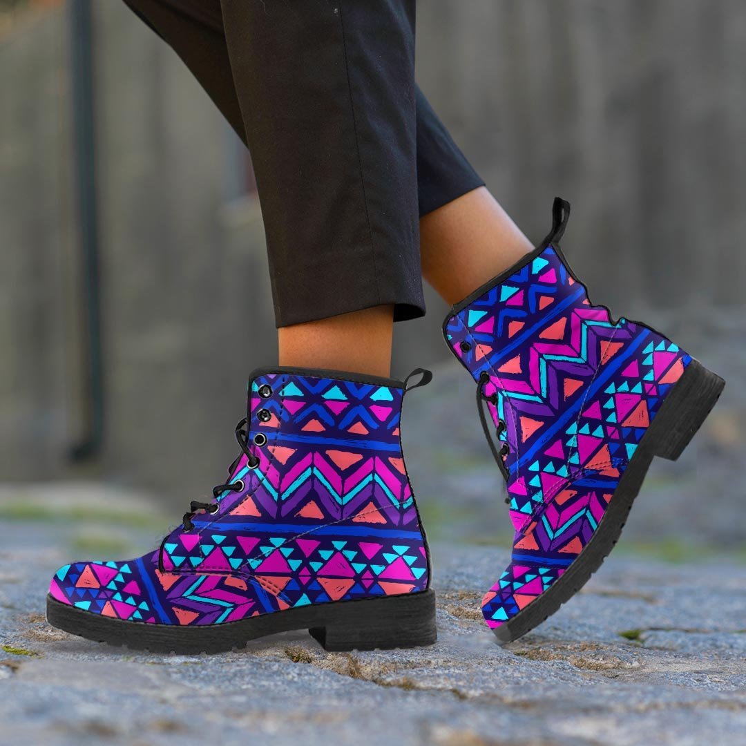 Blue Neon Color Indian Aztec Men's Boots-grizzshop
