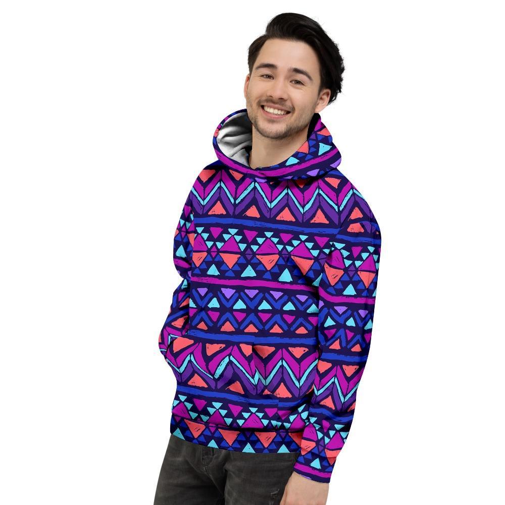 Blue Neon Color Indian Aztec Men's Hoodie-grizzshop