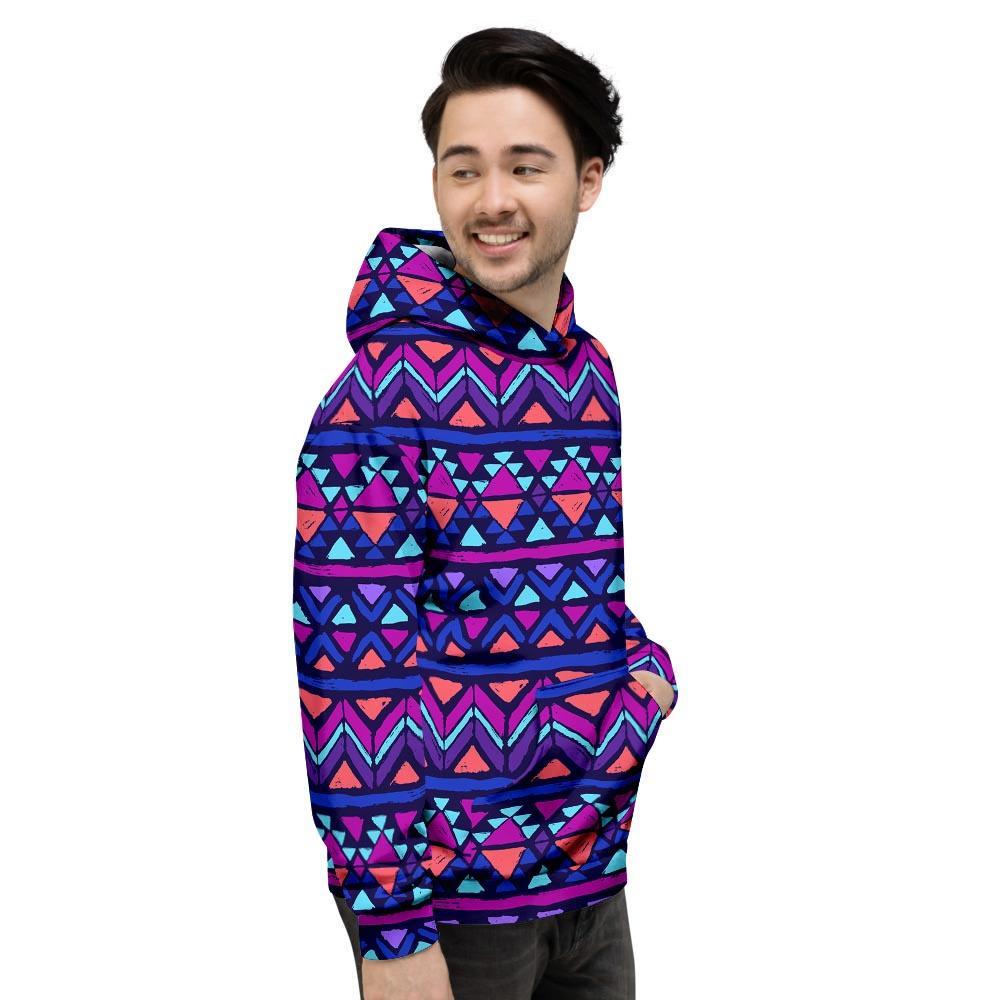 Blue Neon Color Indian Aztec Men's Hoodie-grizzshop