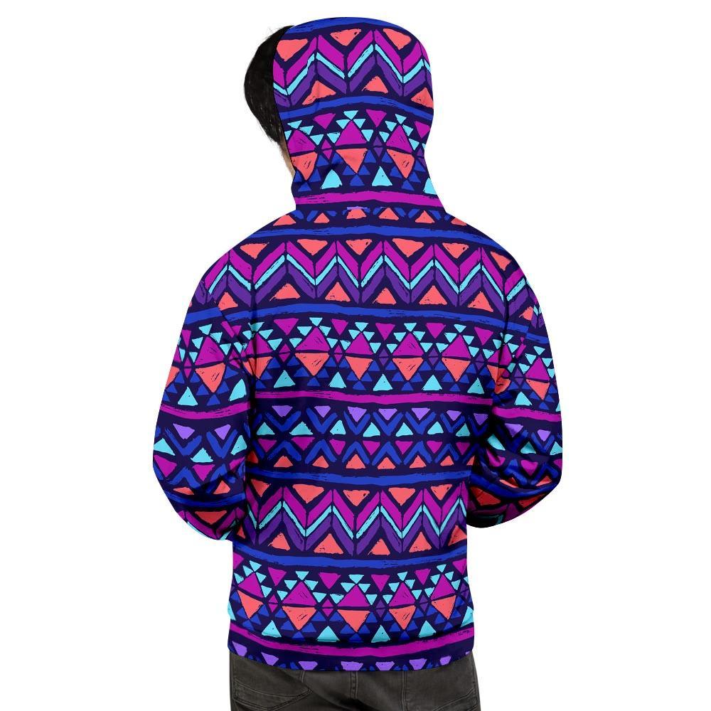Blue Neon Color Indian Aztec Men's Hoodie-grizzshop