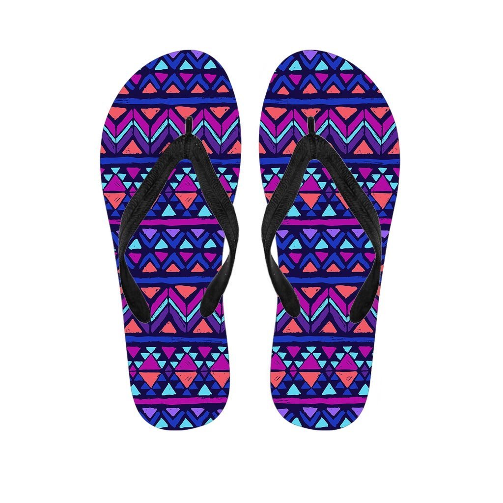 Blue Neon Color Indian Aztec Women's Flip Flops-grizzshop