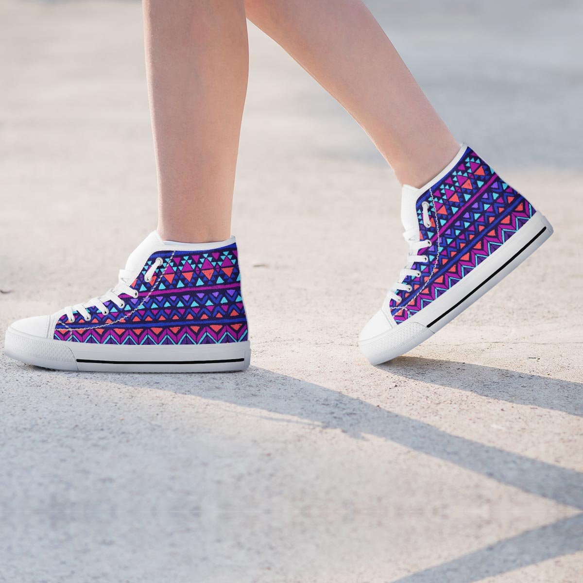 Blue Neon Color Indian Aztec Women's High Top Shoes-grizzshop